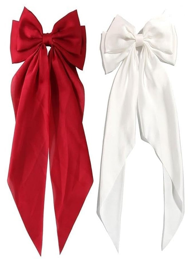 GUDDIES Hair Bows For Women, Bow Clips For Women - Barette Hair Clip - Hair Bow Clips for Women and Girls, Cute Hair Accessories For Girls (PACK OF 2 (RED**WHITE)) - Image 5