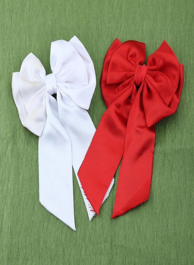 GUDDIES Hair Bows For Women, Bow Clips For Women - Barette Hair Clip - Hair Bow Clips for Women and Girls, Cute Hair Accessories For Girls (PACK OF 2 (RED**WHITE)) - Image 1
