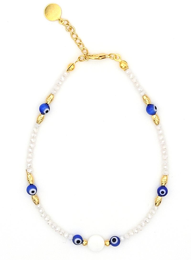 Alwan Long Size Crystal Anklet with Evil Eyes - Image 1