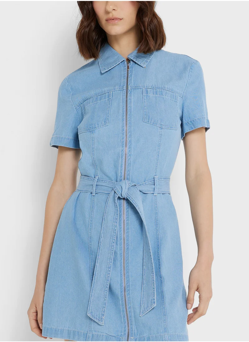 مانجو Belted Denim Dress