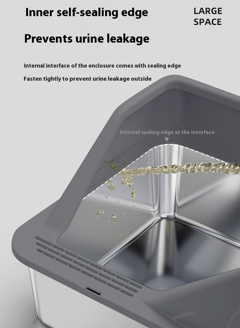 Kidle Stainless Steel Cat Litter Box Cat Litter Tray for Multiple Cats Anti Splashing and Easy Clean 60*40*28cm  - Image 3