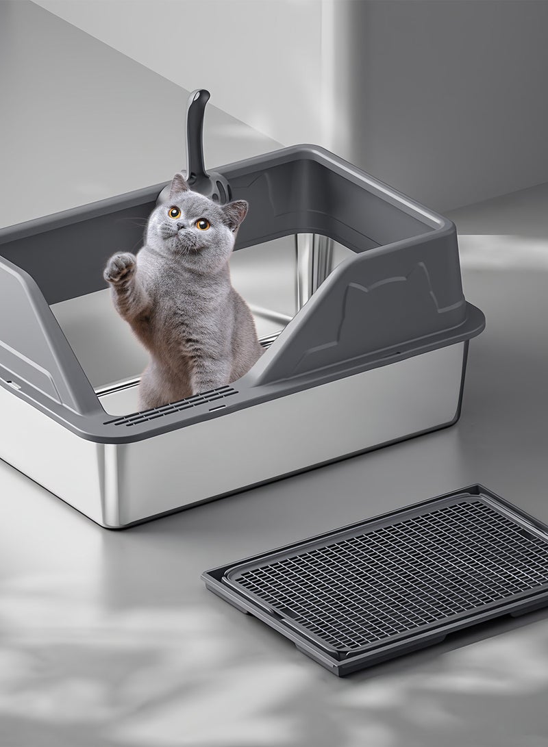 Kidle Stainless Steel Cat Litter Box Cat Litter Tray for Multiple Cats Anti Splashing and Easy Clean 60*40*28cm  - Image 4