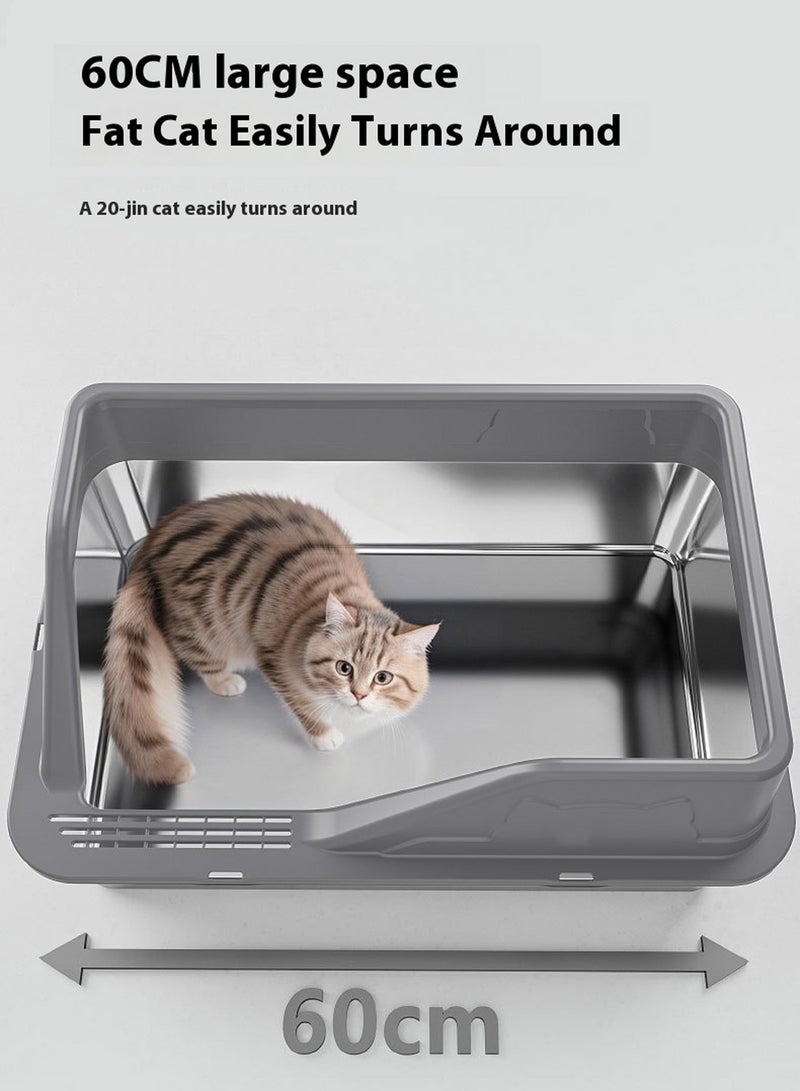 Kidle Stainless Steel Cat Litter Box Cat Litter Tray for Multiple Cats Anti Splashing and Easy Clean 60*40*28cm  - Image 2