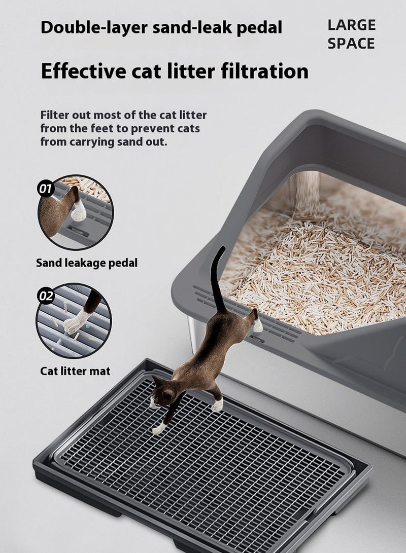 Kidle Stainless Steel Cat Litter Box Cat Litter Tray for Multiple Cats Anti Splashing and Easy Clean 60*40*28cm  - Image 5