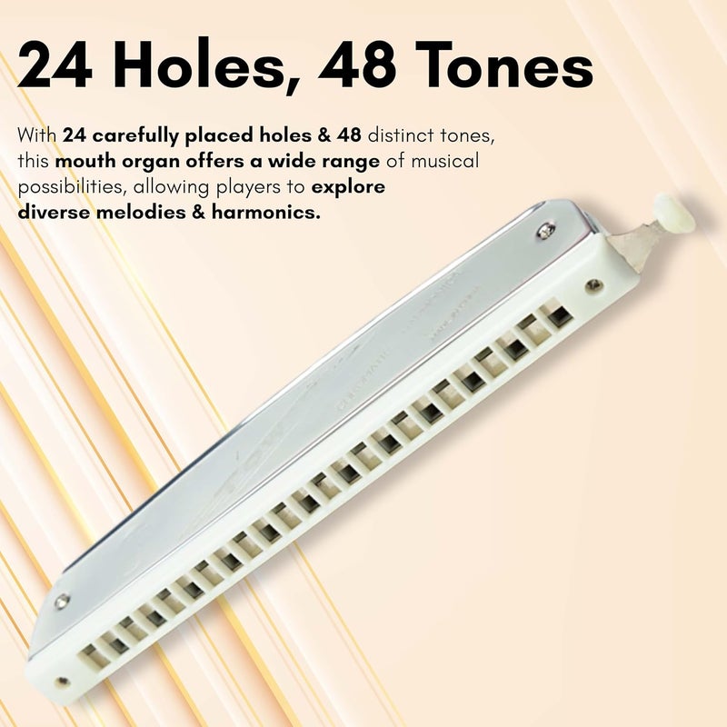 Tower هارمونيكا فم 24 ثقب مفتاح-ج مع خيار تغيير السلم، فضي - Image 4