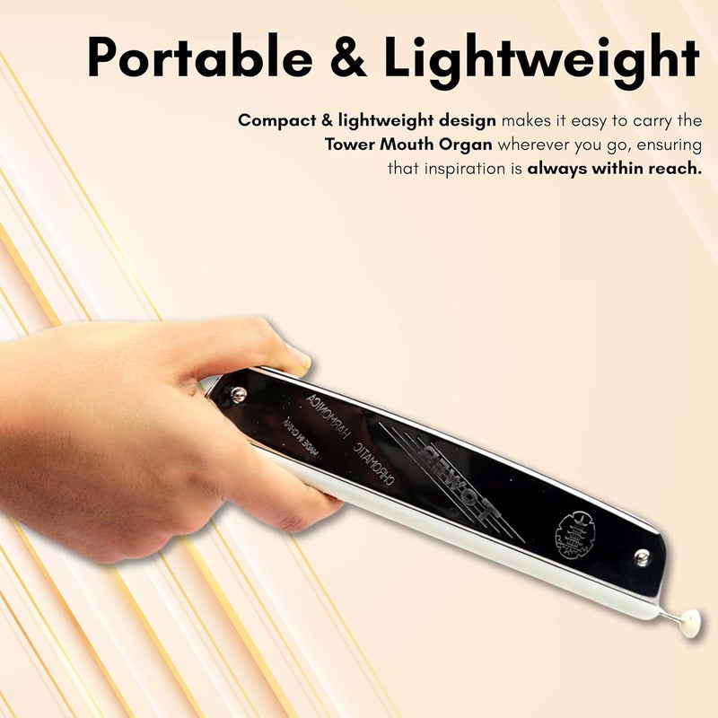 Tower هارمونيكا فم 24 ثقب مفتاح-ج مع خيار تغيير السلم، فضي - Image 3