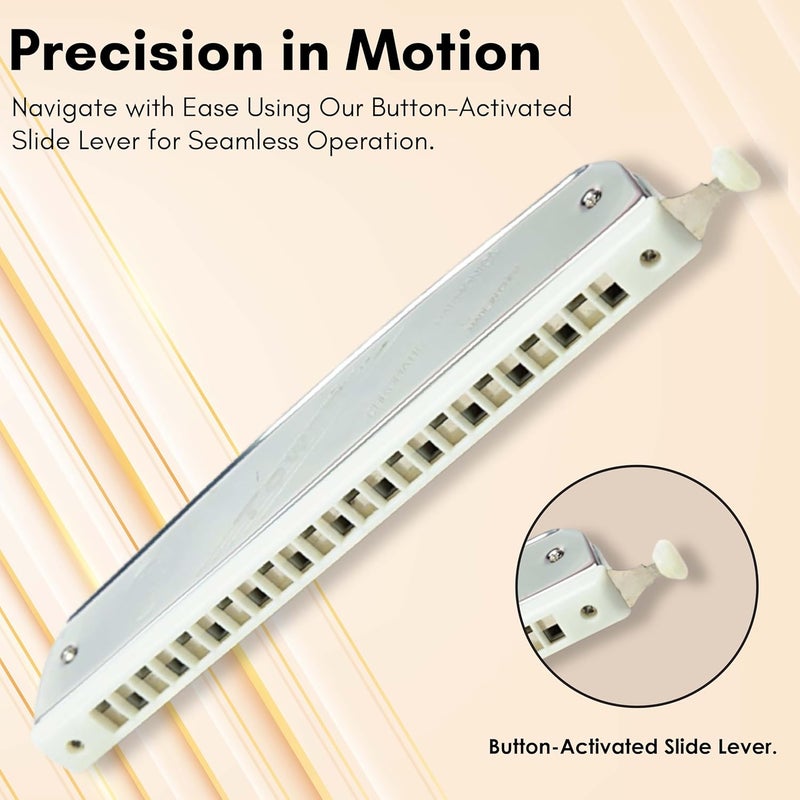 Tower هارمونيكا فم 24 ثقب مفتاح-ج مع خيار تغيير السلم، فضي - Image 5