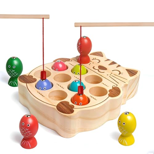 NAODONGLI Fishing Game for Kids 35Wooden Montessori Preschool Education Learning HandEye Cognition Fine Motor Skill Color Sorting Magnetic Fishing Toys Easter Basket Stuffers Gifts for Boys Girls - Image 1