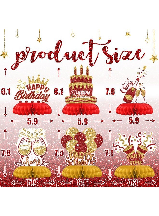 Celee Red and Gold Birthday Decorations – 12PCS Honeycomb Table Centerpieces for Men Women Adults – Happy Birthday Table Decor Party Supplies - Image 2