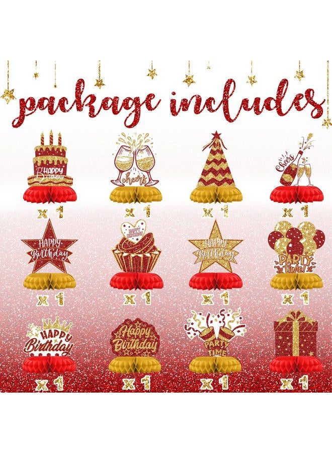 Celee Red and Gold Birthday Decorations – 12PCS Honeycomb Table Centerpieces for Men Women Adults – Happy Birthday Table Decor Party Supplies - Image 3