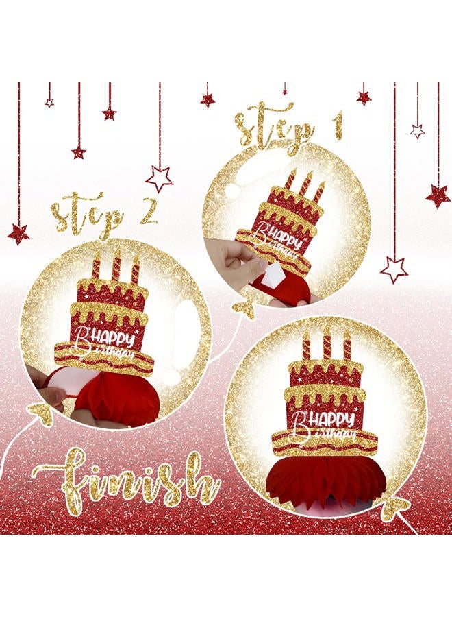 Celee Red and Gold Birthday Decorations – 12PCS Honeycomb Table Centerpieces for Men Women Adults – Happy Birthday Table Decor Party Supplies - Image 4