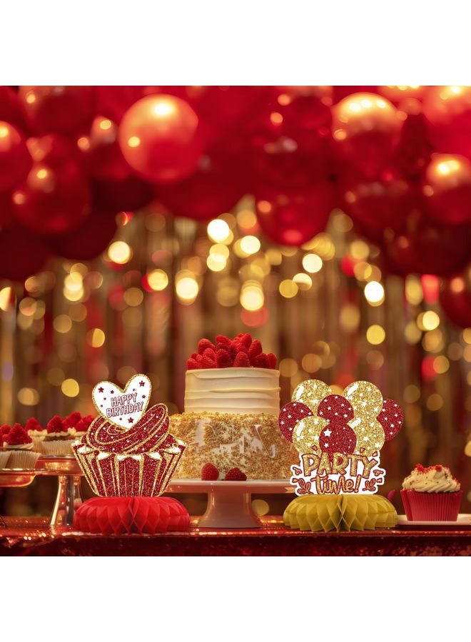 Celee Red and Gold Birthday Decorations – 12PCS Honeycomb Table Centerpieces for Men Women Adults – Happy Birthday Table Decor Party Supplies - Image 5