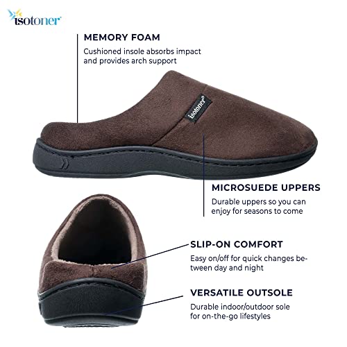 Isotoner Men's Classic Microterry Slippers - Cooling Gel-Infused Memory Foam, Indoor/Outdoor Soles, Machine Washable, Fuax Microsuede Dark Chocolate, 13-14 - Image 2
