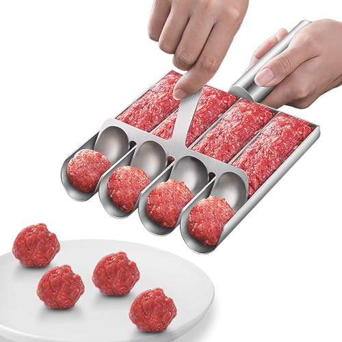 VEMJO 4in1 Meatball Maker Tool 304 Stainless Steel Meatball Scoop Mold Makes 4 Uniform Meatballs at Once Nonstick Release Dishwasher Safe for Pasta Soup Meal Prep Party Appetizers - Image 1