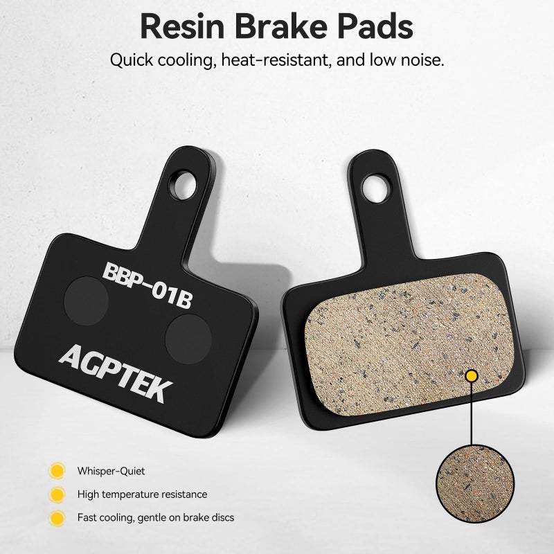 AGPTEK Bike Brake Pads, High-Performance Brake Pads, Resin Disc Brake Pads & Spring for Mountain Bike Disc Brakes, 4 Pairs Bike Pads, Compatible with TRP Tektro Shimano Deore Br, Black - Image 2
