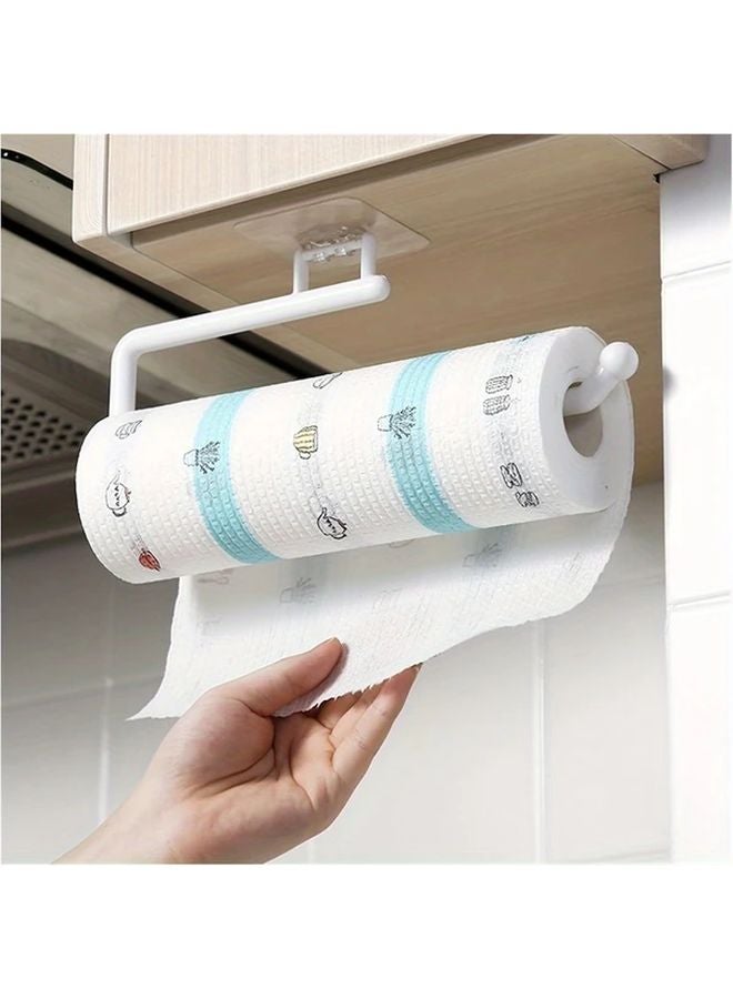 White Wall Mounted Storage Rack No Drilling For Kitchen Bathroom Paper Towels - Image 2