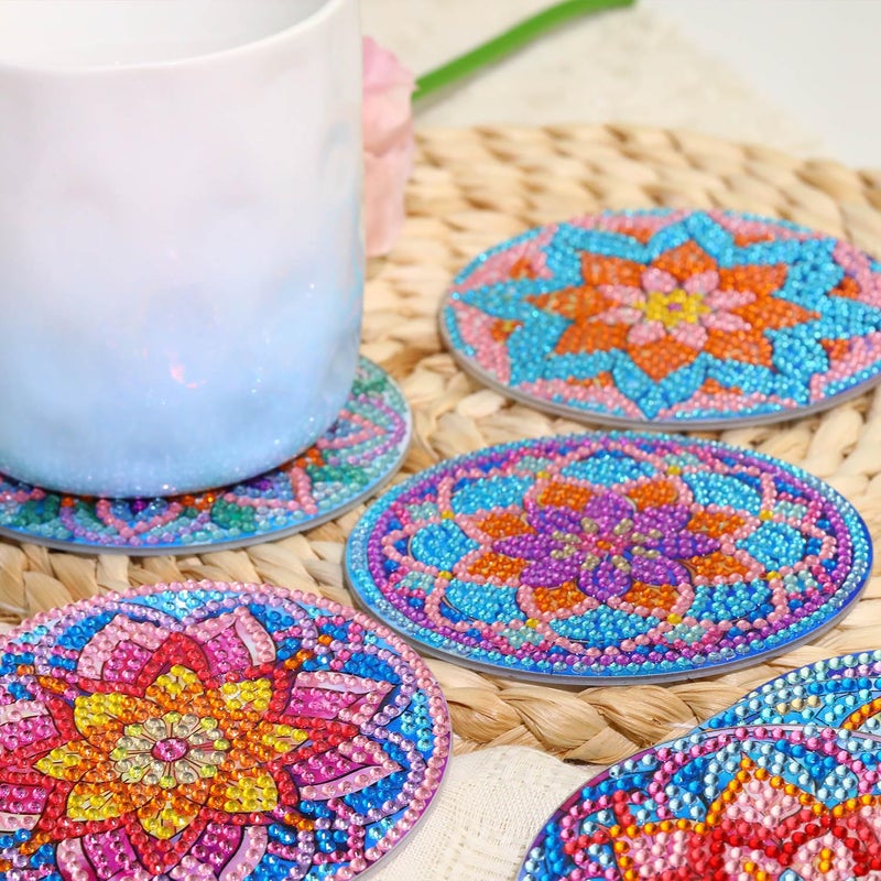Yanfairy 8 PCS Lotus Diamond Art Coasters Kits, Diamond Painting Coasters with Holder Set of 8, DIY Drink Coasters Art Crafts Supplies for Adults Cup Mat for Home Decor House Warming Gifts Non-Slip 3.9inch - Image 3