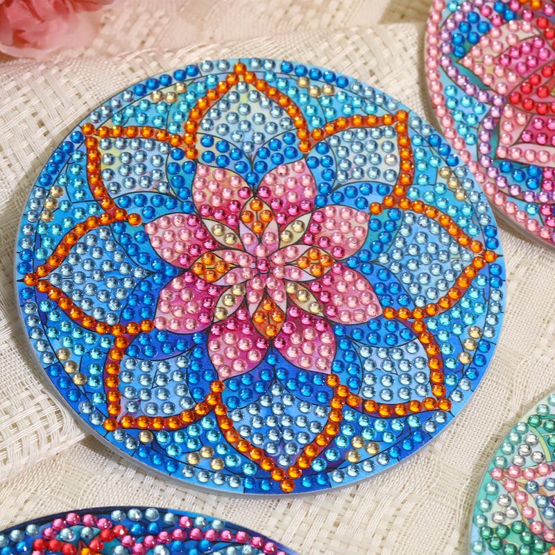 Yanfairy 8 PCS Lotus Diamond Art Coasters Kits, Diamond Painting Coasters with Holder Set of 8, DIY Drink Coasters Art Crafts Supplies for Adults Cup Mat for Home Decor House Warming Gifts Non-Slip 3.9inch - Image 2