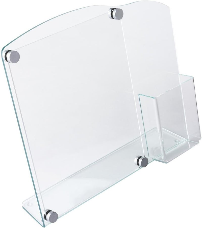Displays2go Acrylic Sign Frame with Brochure Holder Displays 85x11 Graphics Literature Pocket for 4x9 Pamphlets Slant Back Sign Stand for Tabletop Use - Image 2