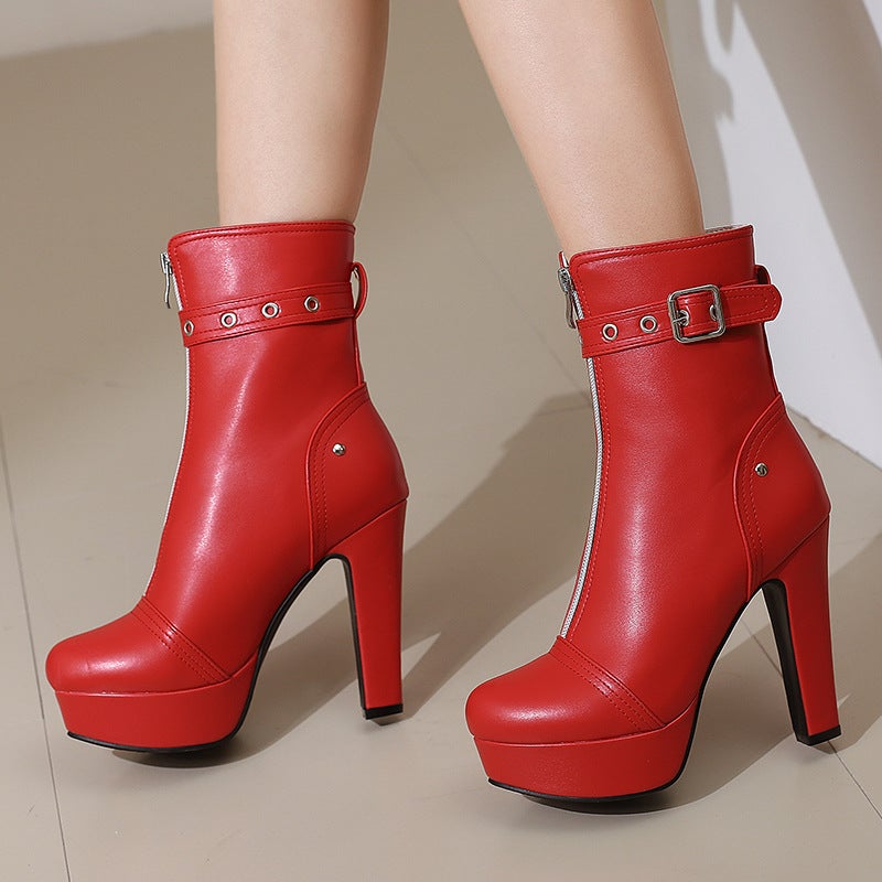 Wish Winter Fashion Super High Heel Thick Bottom 40-50 Low Tube Thick Bottom Low Boots Women - Image 2
