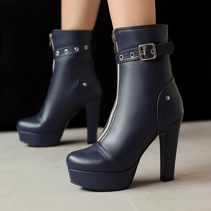Wish Winter Fashion Super High Heel Thick Bottom 40-50 Low Tube Thick Bottom Low Boots Women - Image 4