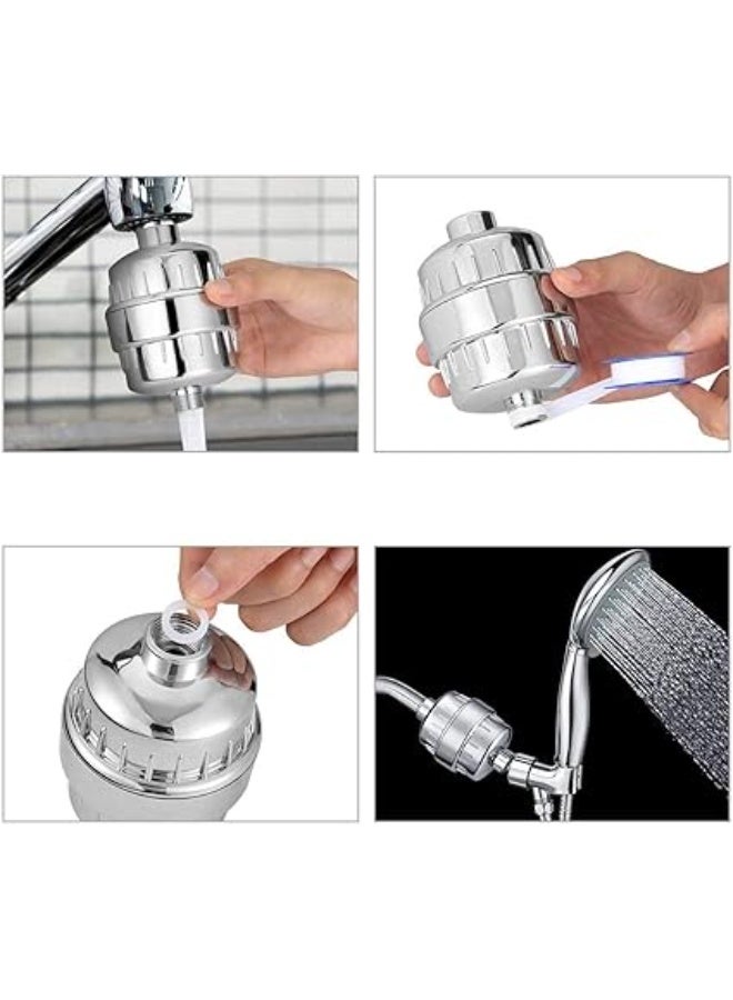 فلتر دش محمول يدوي قابل للاستبدال لإزالة الكلور والشوائب – منقي مياه عالي الكفاءة لتحسين نعومة البشرة والشعر – رأس دش بضغط قوي مع خرطوشة ترشيح متعددة الطبقات – مناسب للمنزل والفنادق - Image 2