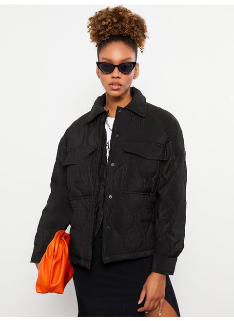Shirt Neck Self Patterned Long Sleeve Women's Puffer