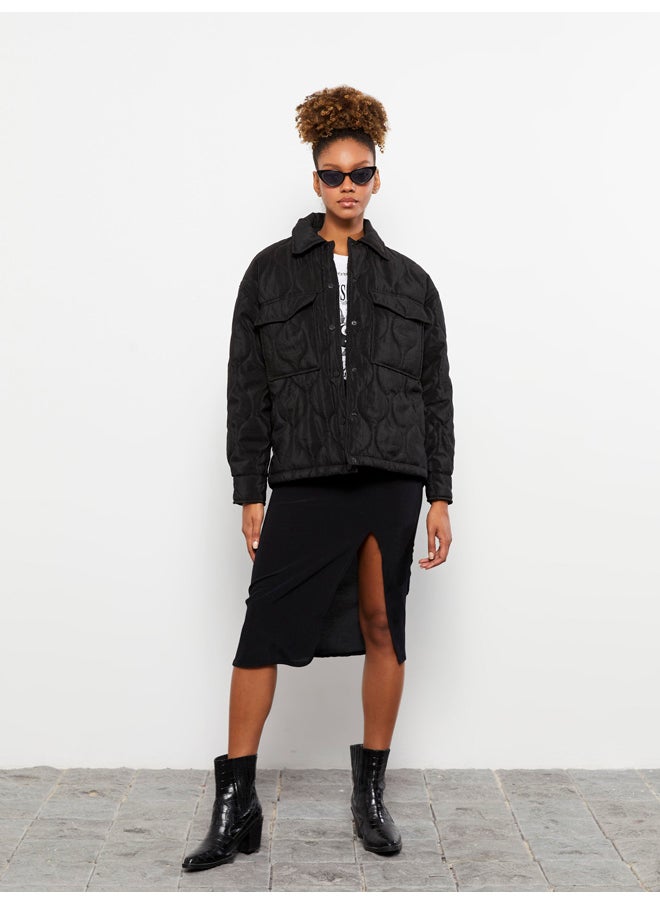 Shirt Neck Self Patterned Long Sleeve Women's Puffer