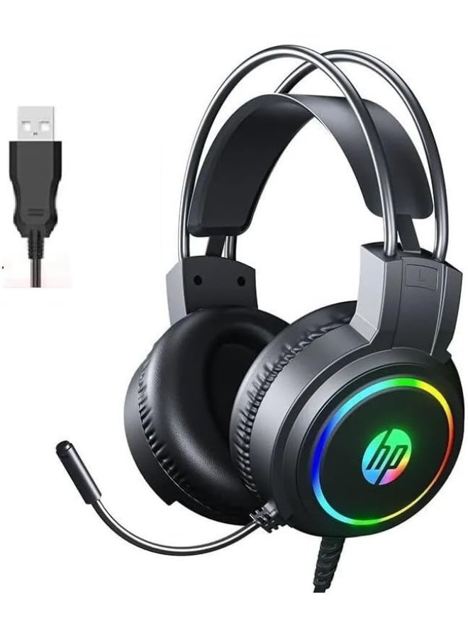 اتش بي سماعة ألعاب H100 USB بصوت محيطي 7.1 - تأثير إضاءة RGB ملونة - لطيفة على البشرة وجيدة التهوية - ميكروفون قابل للتعديل مع خاصية إلغاء الضوضاء - مكبرات صوت 50 مم - لأجهزة الكمبيوتر الشخصية و PS4 | أسود - Image 1