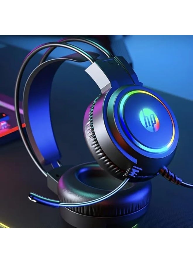 اتش بي سماعة ألعاب H100 USB بصوت محيطي 7.1 - تأثير إضاءة RGB ملونة - لطيفة على البشرة وجيدة التهوية - ميكروفون قابل للتعديل مع خاصية إلغاء الضوضاء - مكبرات صوت 50 مم - لأجهزة الكمبيوتر الشخصية و PS4 | أسود - Image 2