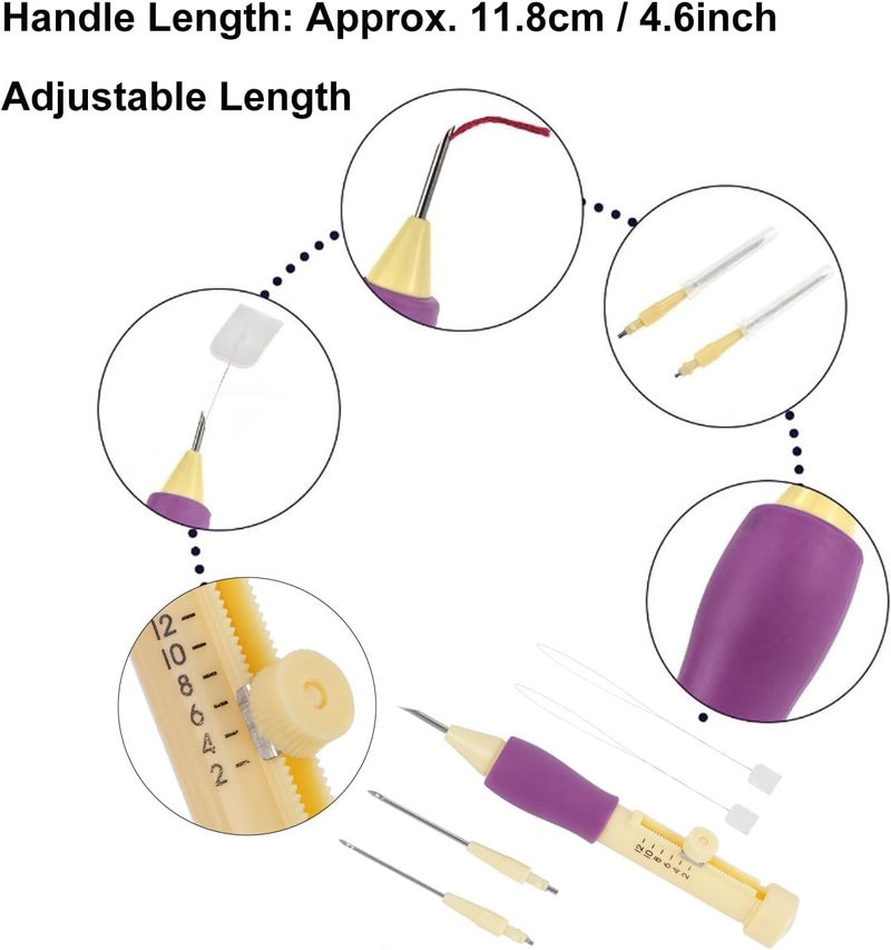 Gemsy Punch Needle Set for Embroidery with 3 Needles & Threaders – Adjustable Embroidery Pen – DIY Needlework Tool Kit for Dimensional, Ribbon, Satin Stitch, and Loop Embroidery - Image 3
