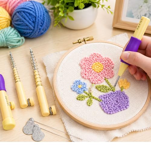 Gemsy Punch Needle Set for Embroidery with 3 Needles & Threaders – Adjustable Embroidery Pen – DIY Needlework Tool Kit for Dimensional, Ribbon, Satin Stitch, and Loop Embroidery - Image 1