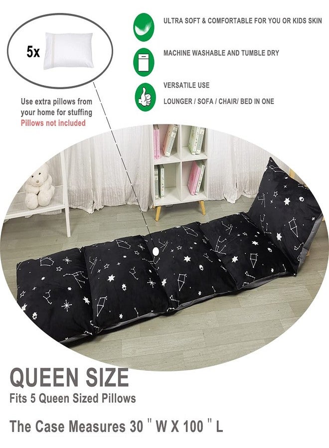 ICOPUCA Floor Lounger Pillow casing for boy Girl,Without pillow, Soft Minky Plush, Black Constellation Print, Cover/Sleeve Only! Perfect Reading, Watching TV Cushion - great for Sleepovers, Queen Size; - Image 3