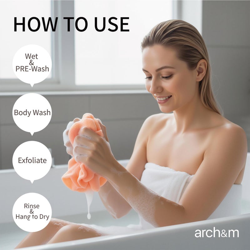 ARCH&M Exfoliating Body Towel (3 Pack) for Glowing, Silky-Smooth Skin - Japanese Beauty Washcloth for Deep Exfoliation & Improved Circulation in the Shower (Blue x 3) - Image 4