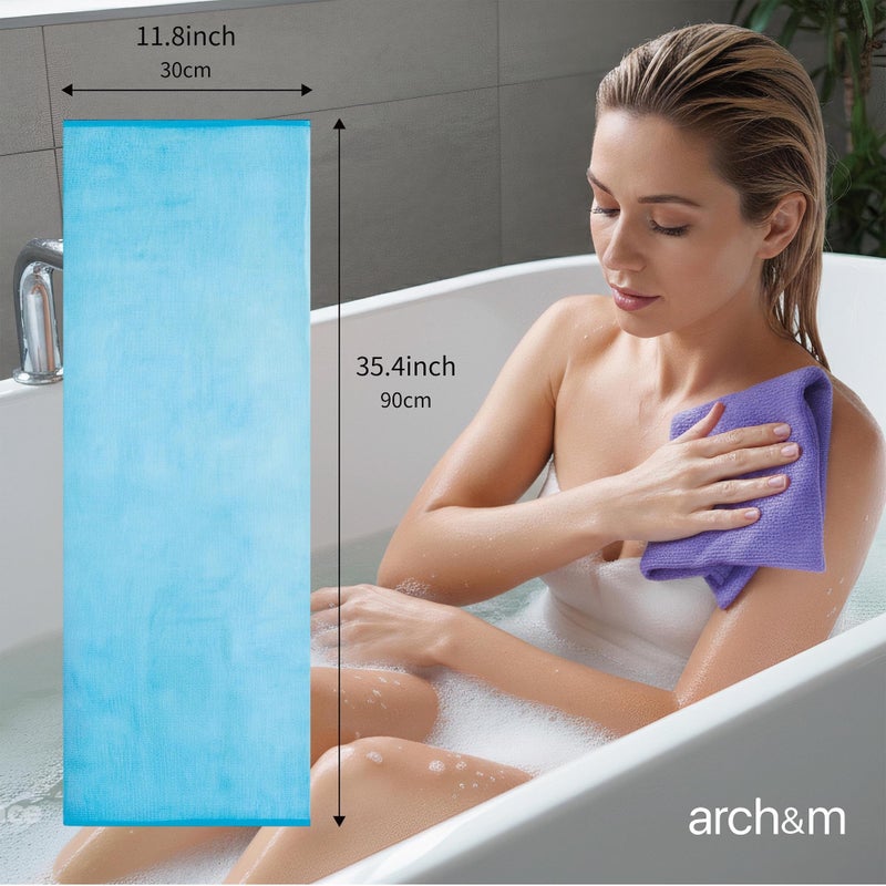 ARCH&M Exfoliating Body Towel (3 Pack) for Glowing, Silky-Smooth Skin - Japanese Beauty Washcloth for Deep Exfoliation & Improved Circulation in the Shower (Blue x 3) - Image 2