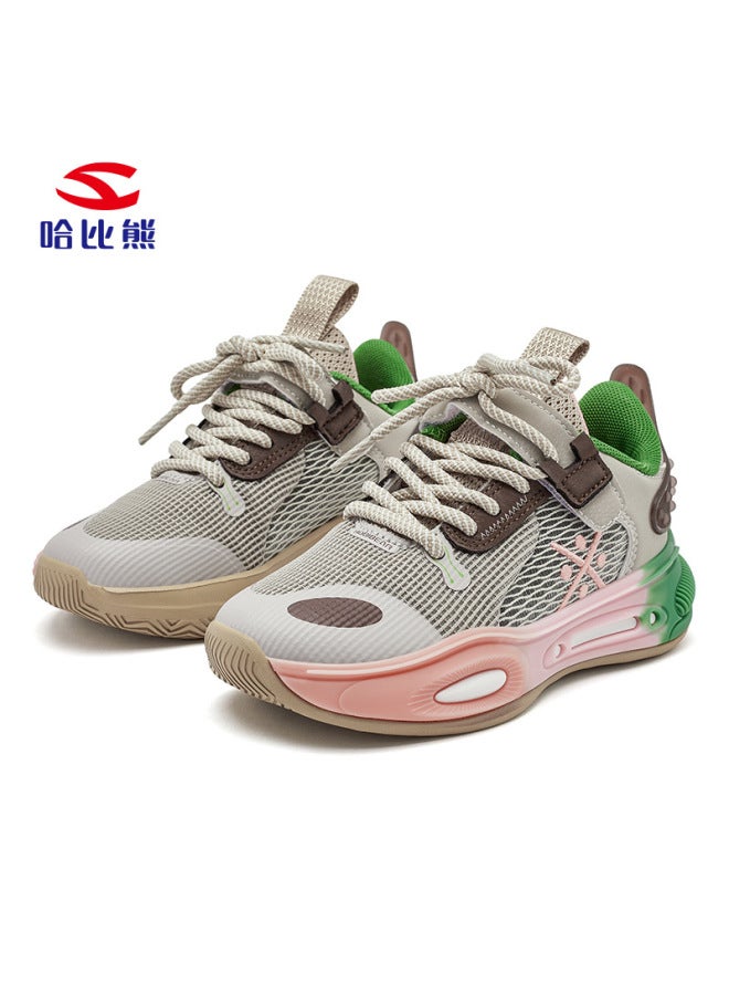 Habib Bear Double Net Boys Basketball Shoes Spring And Autumn Breathable Shock Absorption Wear-resistant Girls Sneaker Casual Shoes A Generation Of Hair