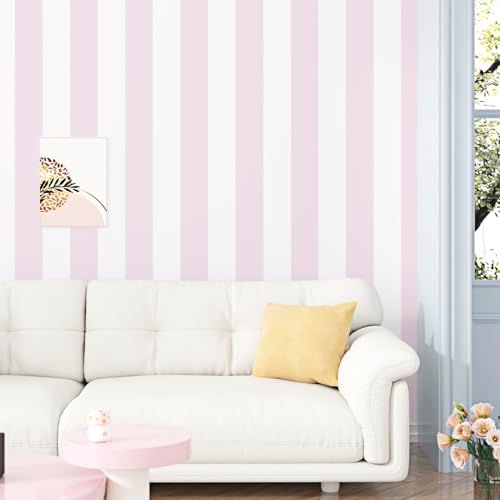 STICKEEP Pink Stripe Wallpaper Peel and Stick Thick Geometric Wall Paper Self Adhesive Vinyl Striped Wallpaper for Bathroom Waterproof Pink and White Contact Paper for Walls Bedroom Decor 17.5"x120" - Image 4