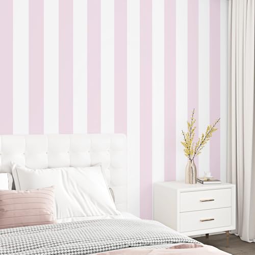 STICKEEP Pink Stripe Wallpaper Peel and Stick Thick Geometric Wall Paper Self Adhesive Vinyl Striped Wallpaper for Bathroom Waterproof Pink and White Contact Paper for Walls Bedroom Decor 17.5"x120" - Image 2