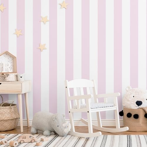 STICKEEP Pink Stripe Wallpaper Peel and Stick Thick Geometric Wall Paper Self Adhesive Vinyl Striped Wallpaper for Bathroom Waterproof Pink and White Contact Paper for Walls Bedroom Decor 17.5"x120" - Image 3