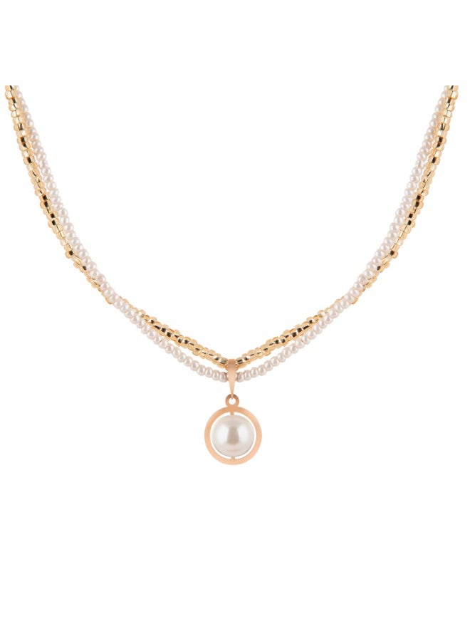 Minza “Elena” Women’s Necklace, Pure 18K Gold Circle Pendant with Pearl & Czech Beads, Handmade Adjustable Necklace for Women, Jewelry for Casual & Special Occasion. - Image 1