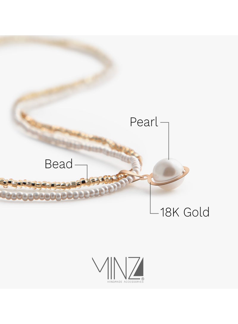 Minza “Elena” Women’s Necklace, Pure 18K Gold Circle Pendant with Pearl & Czech Beads, Handmade Adjustable Necklace for Women, Jewelry for Casual & Special Occasion. - Image 4