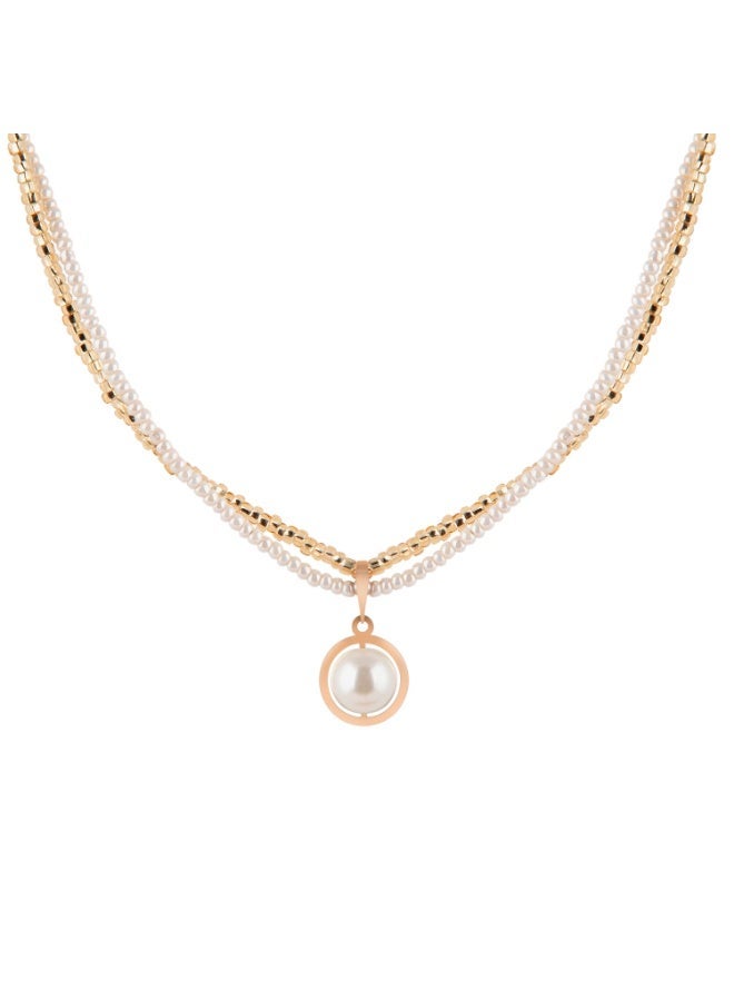 Minza “Elena” Women’s Necklace, Pure 18K Gold Circle Pendant with Pearl & Czech Beads, Handmade Adjustable Necklace for Women, Jewelry for Casual & Special Occasion. - Image 2