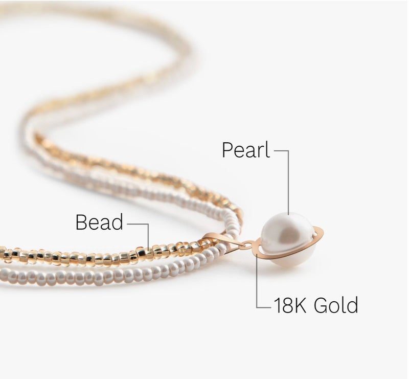 Minza “Elena” Women’s Necklace, Pure 18K Gold Circle Pendant with Pearl & Czech Beads, Handmade Adjustable Necklace for Women, Jewelry for Casual & Special Occasion. - Image 4