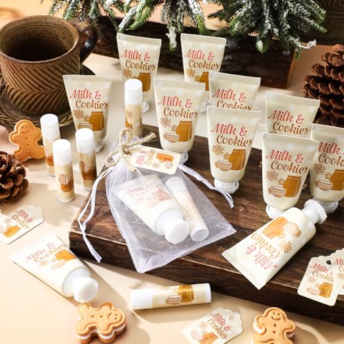 Swiffen 192 Pcs Christmas Hand Cream and Lip Balm Gifts 48 Sets Milk and Cookies Winter Christmas Party Favors Xmas Bridal Baby Shower Gifts Hand Lotion and Lip Balm for Guest Wedding Party Supplies - Image 3