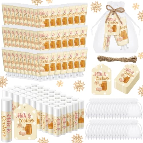 Swiffen 192 Pcs Christmas Hand Cream and Lip Balm Gifts 48 Sets Milk and Cookies Winter Christmas Party Favors Xmas Bridal Baby Shower Gifts Hand Lotion and Lip Balm for Guest Wedding Party Supplies - Image 1