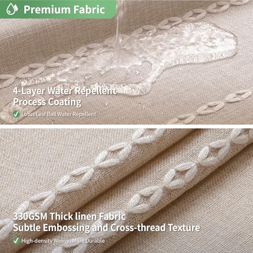 eachope Boho Farmhouse No Hook Shower Curtain Set with Snap-in Fabric Liner,Heavy-Duty Linen Textured Rustic Striped Design,Water-Repellent with Tassels and Sheer Window,Tan/Taupe,71x74 - Image 3