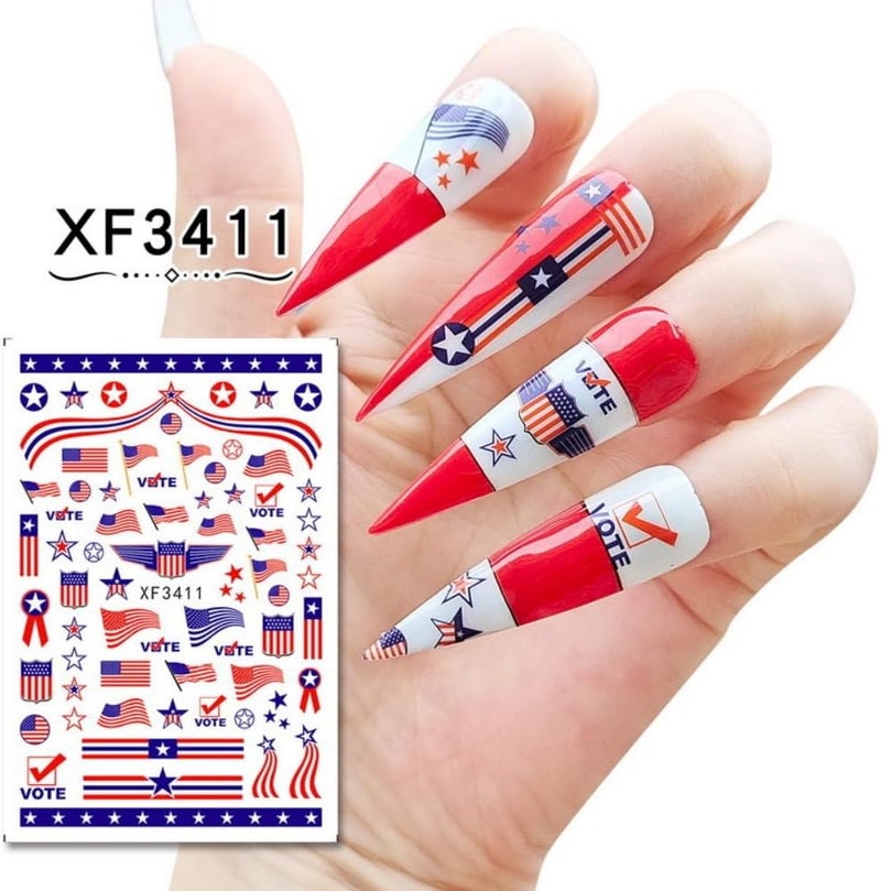 Sevgob 4th of July Nail Stickers Patriotic American Flag Nail Decals Red White Blue Star USA Heart Nail Designs Memorial Day Nails Supplies Colorful Flag Letter Decals Stickers for Women DIY Manicure 8Sheets - Image 4