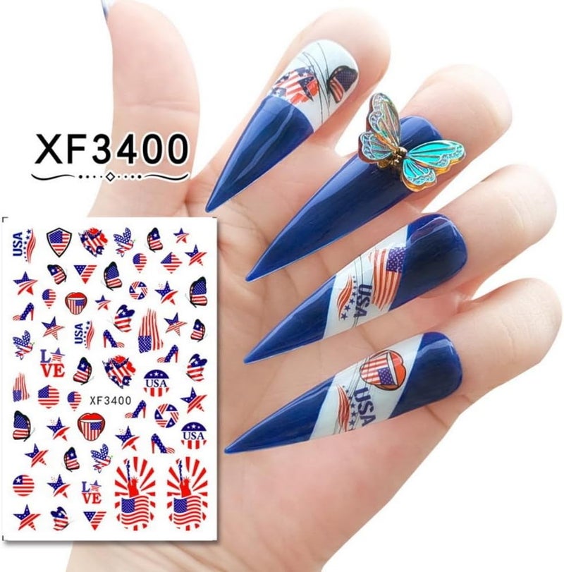 Sevgob 4th of July Nail Stickers Patriotic American Flag Nail Decals Red White Blue Star USA Heart Nail Designs Memorial Day Nails Supplies Colorful Flag Letter Decals Stickers for Women DIY Manicure 8Sheets - Image 2