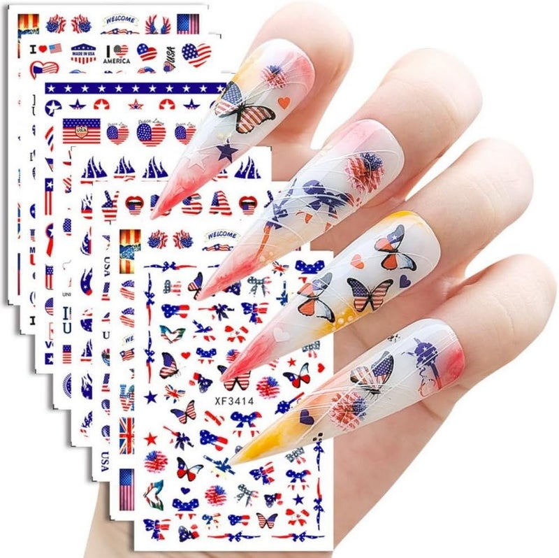 Sevgob 4th of July Nail Stickers Patriotic American Flag Nail Decals Red White Blue Star USA Heart Nail Designs Memorial Day Nails Supplies Colorful Flag Letter Decals Stickers for Women DIY Manicure 8Sheets - Image 5