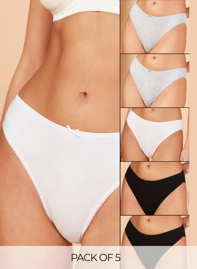 Splash FAV Set of 5 - Bow Detail Classic Briefs with Scalloped Hem